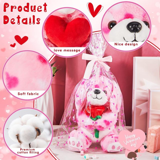 2 Sets Valentines Day Plush Cute Stuffed Heart Dog Animal Toys