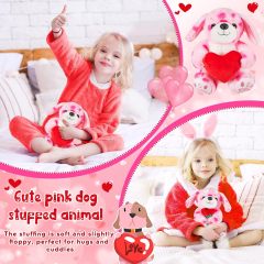 2 Sets Valentines Day Plush Cute Stuffed Heart Dog Animal Toys