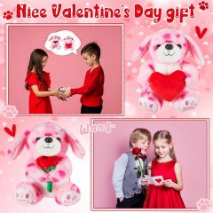 2 Sets Valentines Day Plush Cute Stuffed Heart Dog Animal Toys