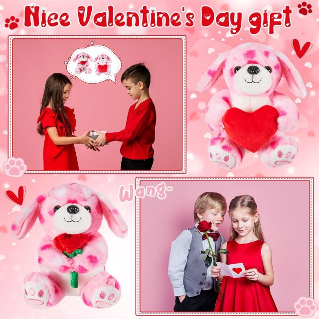 2 Sets Valentines Day Plush Cute Stuffed Heart Dog Animal Toys