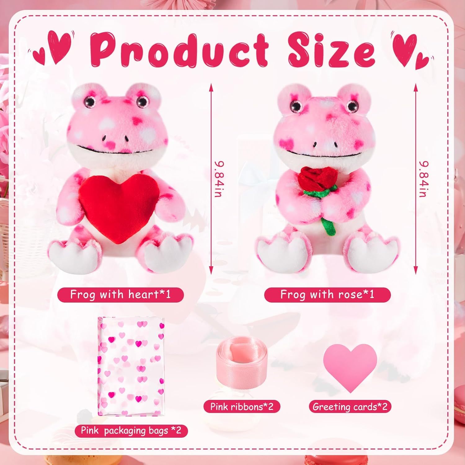 2 Sets Valentines Day Plush Stuffed Frog Cute Stuffed Heart Frog Animal