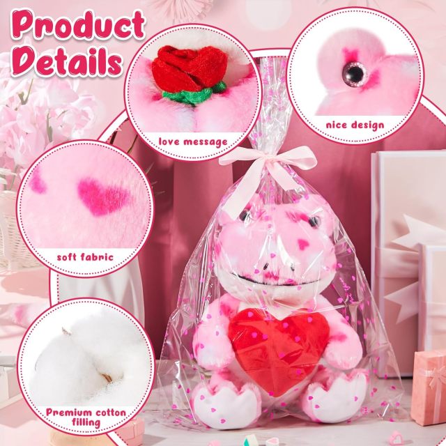 2 Sets Valentines Day Plush Stuffed Frog Cute Stuffed Heart Frog Animal