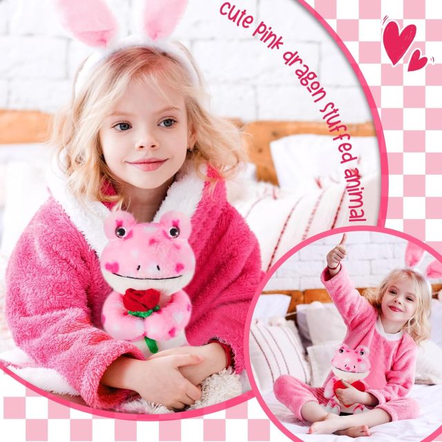 2 Sets Valentines Day Plush Stuffed Frog Cute Stuffed Heart Frog Animal
