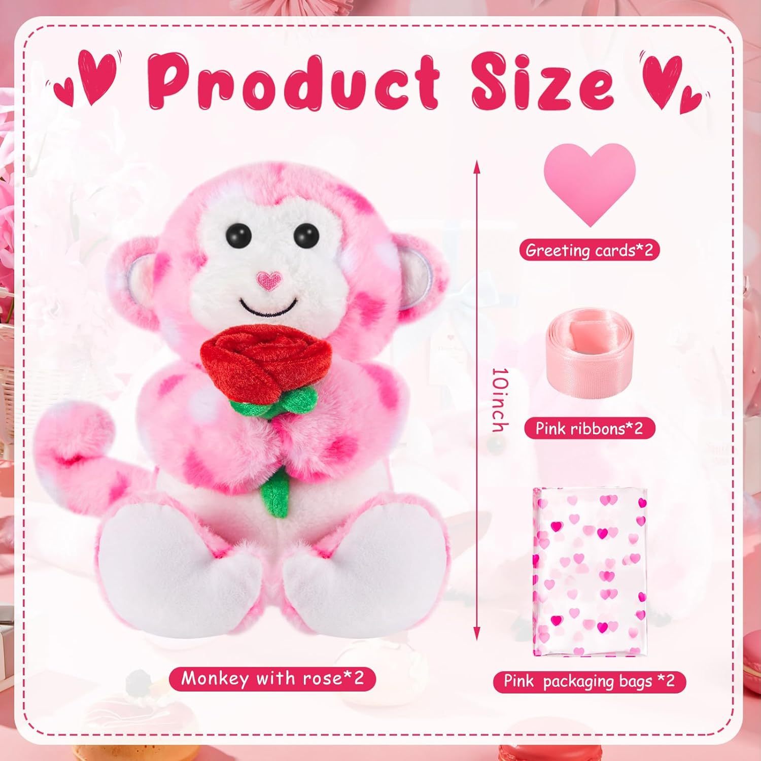 2 Sets Valentines Day Plush Stuffed Monkey Cute Stuffed Heart Monkey Animal Toys