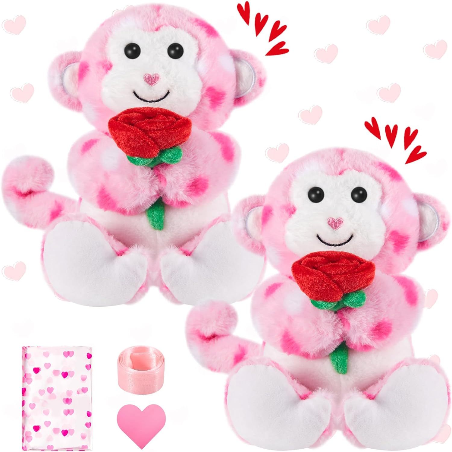 2 Sets Valentines Day Plush Stuffed Monkey Cute Stuffed Heart Monkey Animal Toys