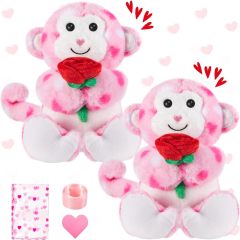 2 Sets Valentines Day Plush Stuffed Monkey Cute Stuffed Heart Monkey Animal Toys