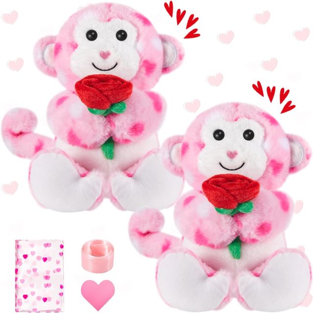 2 Sets Valentines Day Plush Stuffed Monkey Cute Stuffed Heart Monkey Animal Toys