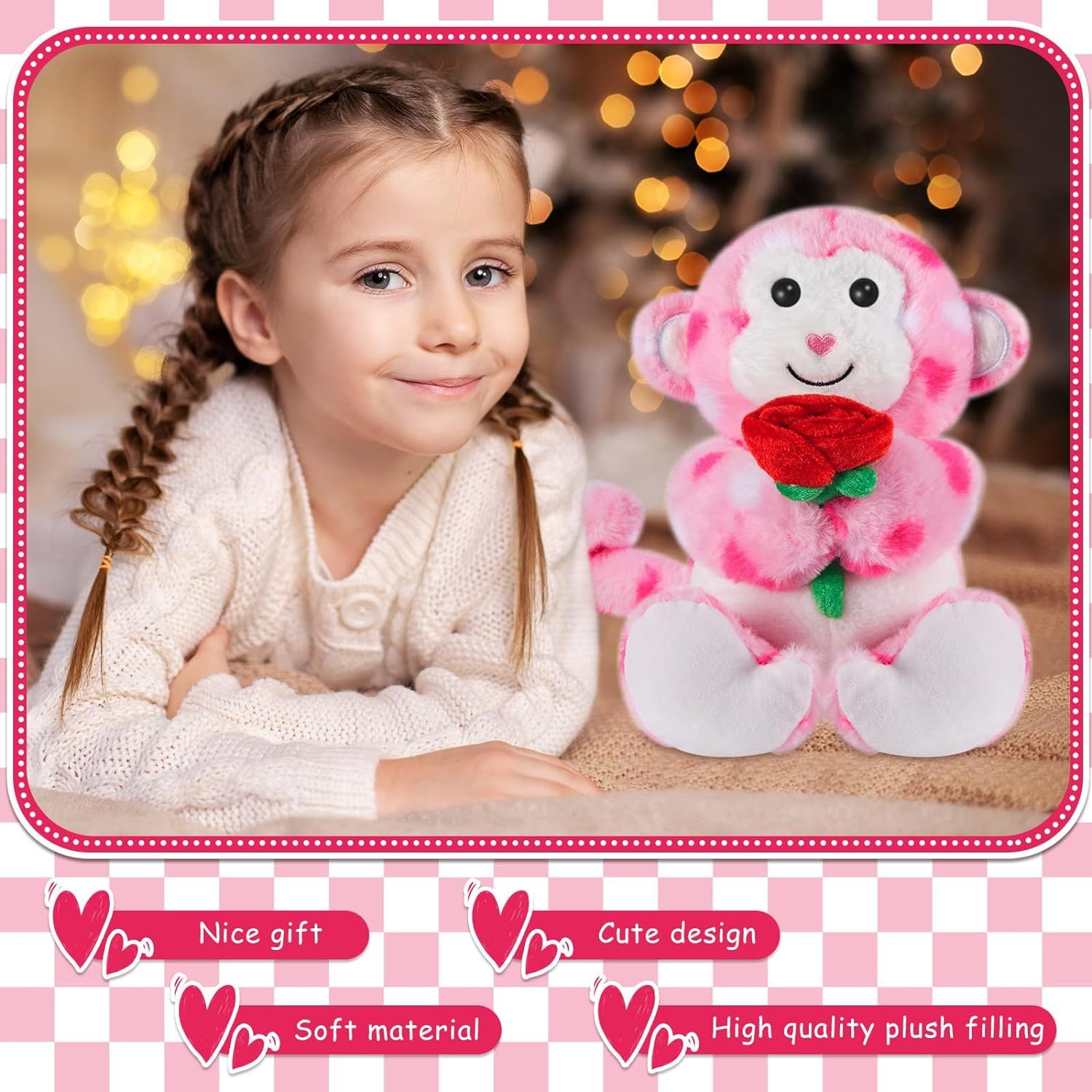 2 Sets Valentines Day Plush Stuffed Monkey Cute Stuffed Heart Monkey Animal Toys