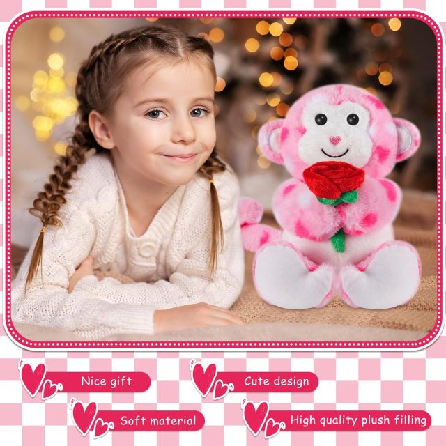 2 Sets Valentines Day Plush Stuffed Monkey Cute Stuffed Heart Monkey Animal Toys
