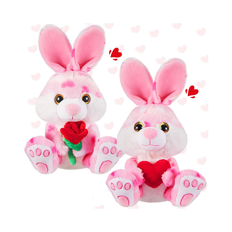 2 Sets Valentines Day Plush Stuffed Rabbit with Heart and Rose