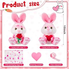 2 Sets Valentines Day Plush Stuffed Rabbit with Heart and Rose