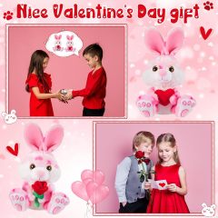 2 Sets Valentines Day Plush Stuffed Rabbit with Heart and Rose
