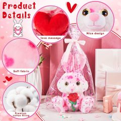 2 Sets Valentines Day Plush Stuffed Rabbit with Heart and Rose