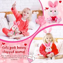 2 Sets Valentines Day Plush Stuffed Rabbit with Heart and Rose