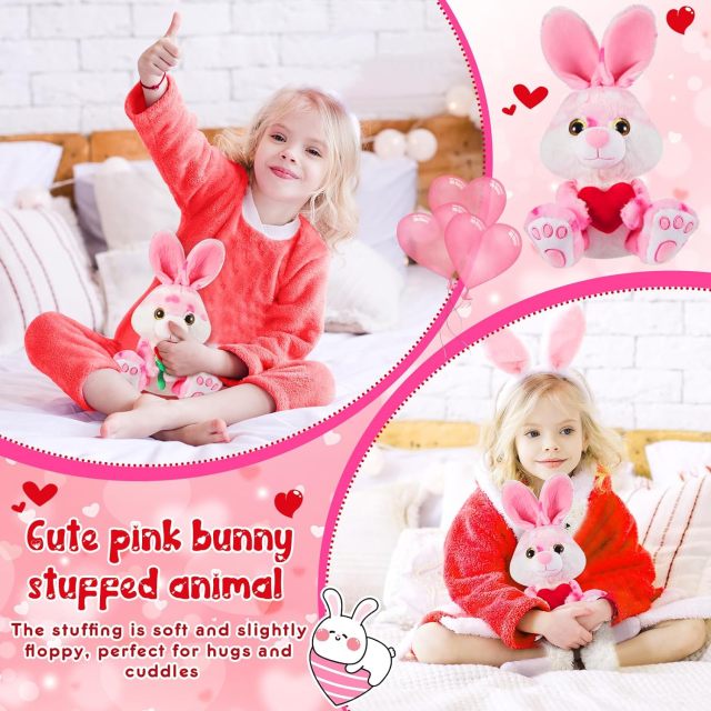 2 Sets Valentines Day Plush Stuffed Rabbit with Heart and Rose