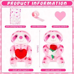 2 Sets Valentines Day Plush Stuffed Sloth Cute Stuffed Heart Sloth Animal Toys