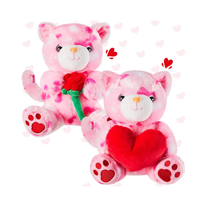 2 Sets Valentines Day Plush Cute Stuffed Heart Cat Animal Toys