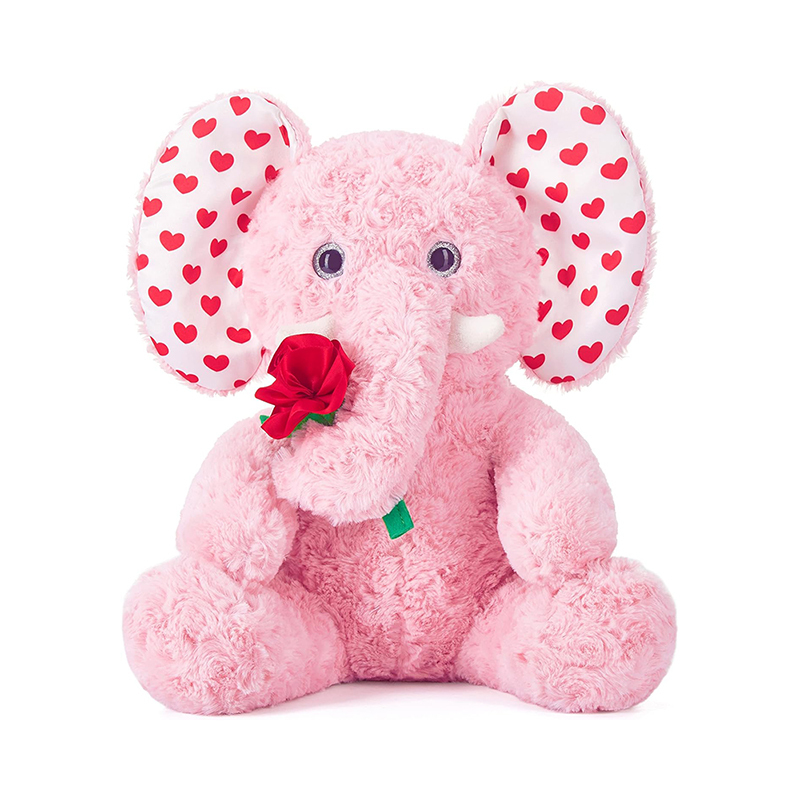 Cute 12.5" Elephant Stuffed Animal Plush Toy with Rose for Valentine Day