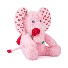 Cute 12.5" Elephant Stuffed Animal Plush Toy with Rose for Valentine Day