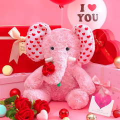 Cute 12.5" Elephant Stuffed Animal Plush Toy with Rose for Valentine Day