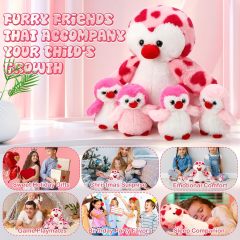 5 Pcs Penguin Plush Toy Set 1 Mommy Penguin Stuffed Animal with 4 Cute Babies