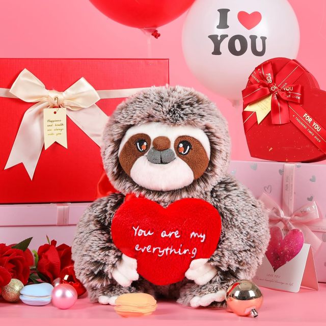 Cute 9" Sloth Stuffed Animal Plush Toy Holding Heart
