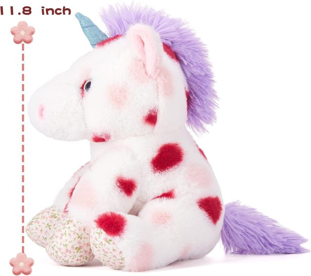 Cute 11.8" Unicorn Stuffed Animal Love Plush Toy with Heart for Valentine Day