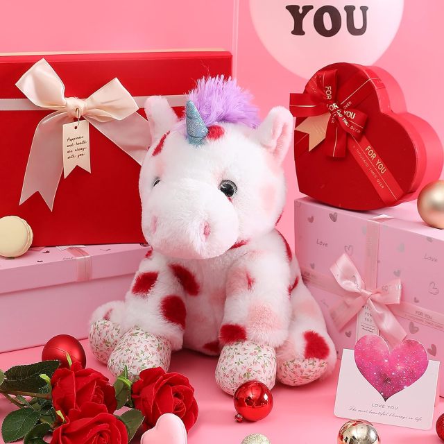 Cute 11.8" Unicorn Stuffed Animal Love Plush Toy with Heart for Valentine Day