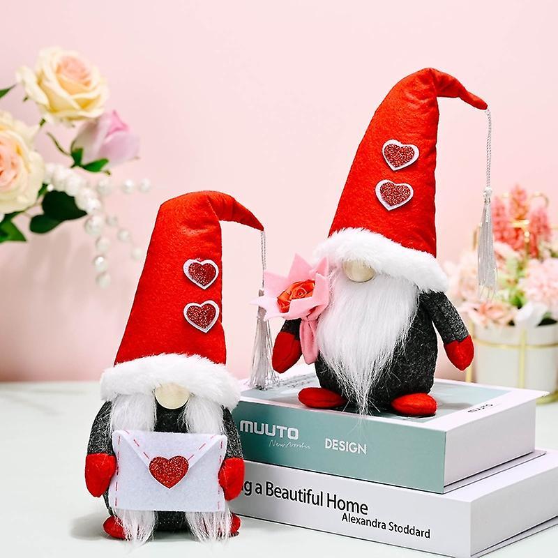 2pcs Valentines Day Decorations Heart Flower Gnome Plush Elf