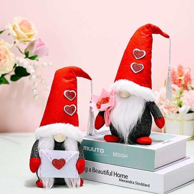 2pcs Valentines Day Decorations Heart Flower Gnome Plush Elf