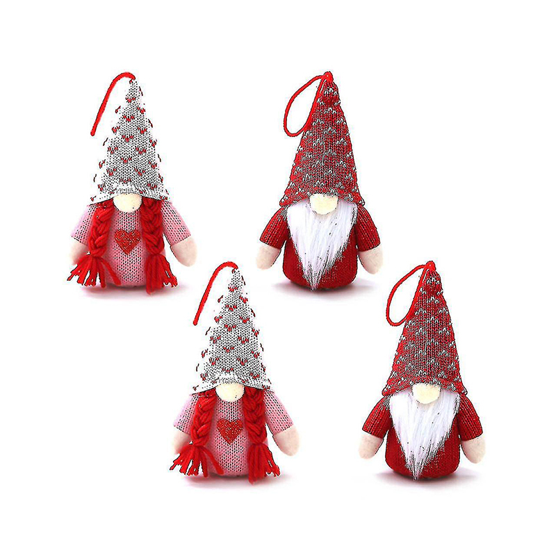 Valentine's Day Gnome Set Of 4 Plaid Swedish Tomte Plush Doll Led Light Ornament