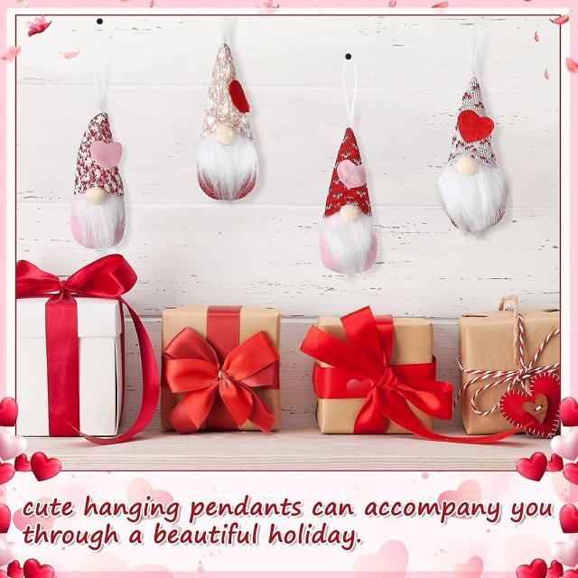 4pcs Valentines Day Hanging Gnomes Plush Doll Handmade Tree Hanging Decor Gifts