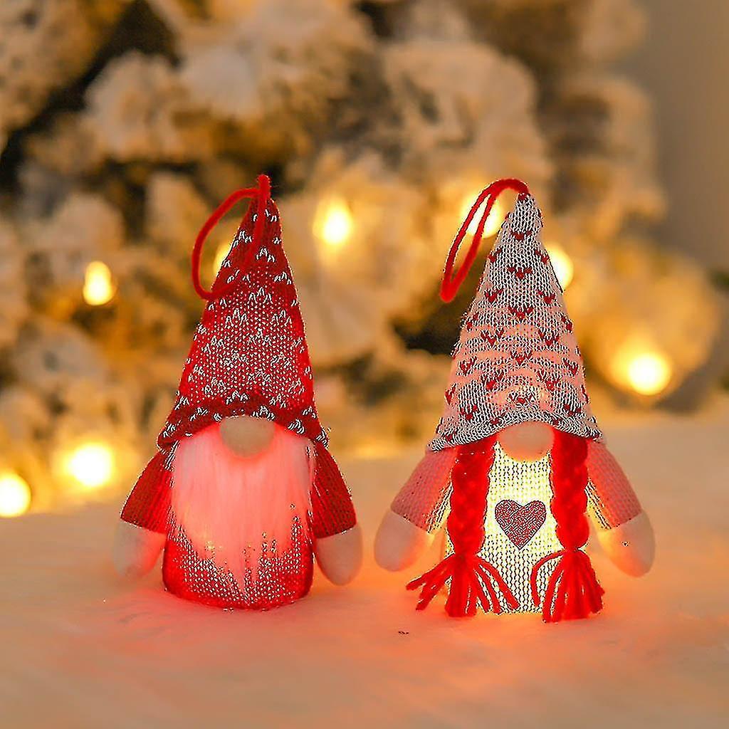 Valentine's Day Gnome Set Of 4 Plaid Swedish Tomte Plush Doll Led Light Ornament