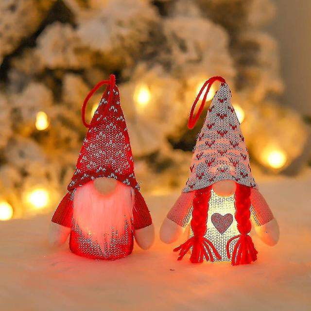 Valentine's Day Gnome Set Of 4 Plaid Swedish Tomte Plush Doll Led Light Ornament