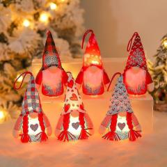 Valentine's Day Gnome Set Of 4 Plaid Swedish Tomte Plush Doll Led Light Ornament