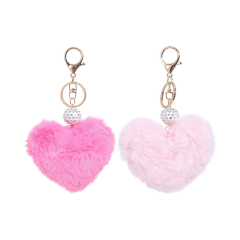 2pcs Plush Heart Keychains Pom Pom Keychains Fluffy Key Ring for Women Bag Accessories