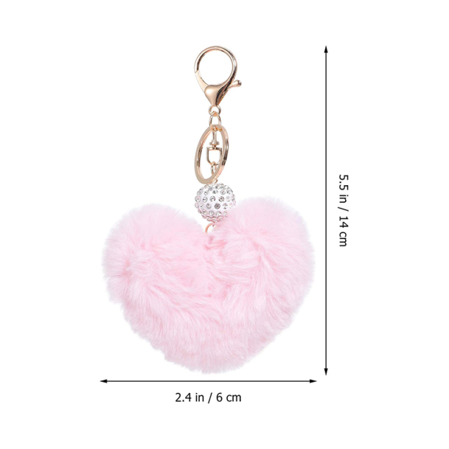 2pcs Plush Heart Keychains Pom Pom Keychains Fluffy Key Ring for Women Bag Accessories