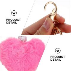 2pcs Plush Heart Keychains Pom Pom Keychains Fluffy Key Ring for Women Bag Accessories