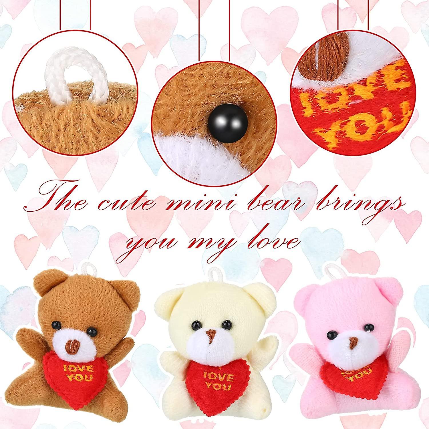 24 Pieces Valentine Mini Bears 2.5 Inch Plush Bear Soft Tiny Bear Doll With Red Heart