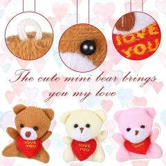24 Pieces Valentine Mini Bears 2.5 Inch Plush Bear Soft Tiny Bear Doll With Red Heart