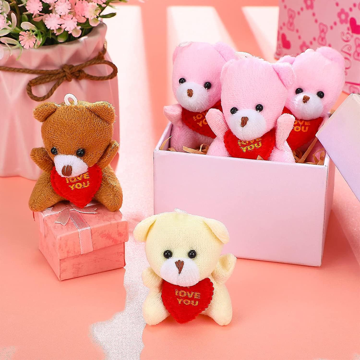 24 Pieces Valentine Mini Bears 2.5 Inch Plush Bear Soft Tiny Bear Doll With Red Heart