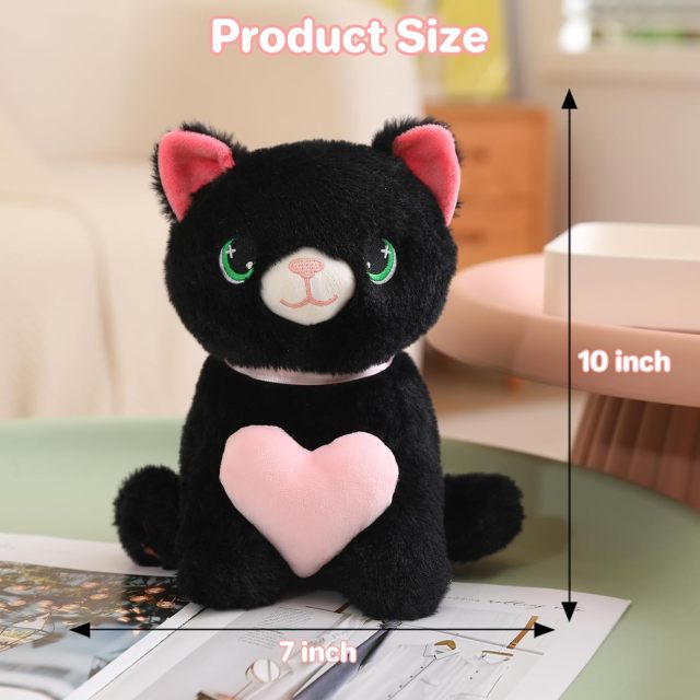 10" Cat Plush Toy Cute Heart Cat Stuffed Animal Soft Kitty Plushies