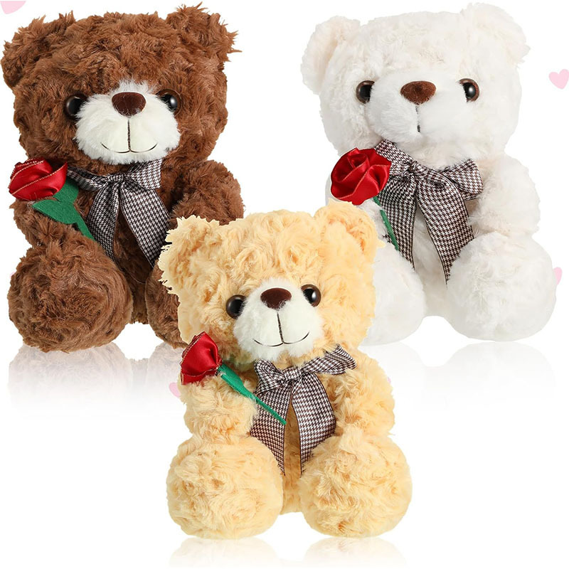 3 Pcs Valentine Gift Cute Bear Stuffed Animals 9.8 Inch Stuffed Bear with Rose