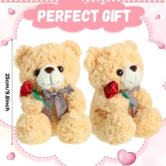 3 Pcs Valentine Gift Cute Bear Stuffed Animals 9.8 Inch Stuffed Bear with Rose