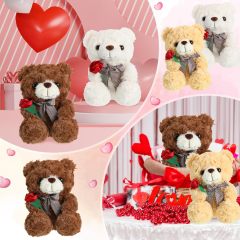 3 Pcs Valentine Gift Cute Bear Stuffed Animals 9.8 Inch Stuffed Bear with Rose