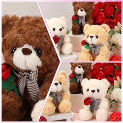3 Pcs Valentine Gift Cute Bear Stuffed Animals 9.8 Inch Stuffed Bear with Rose
