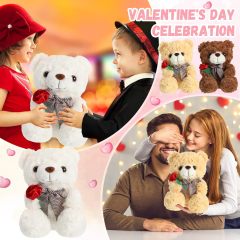 3 Pcs Valentine Gift Cute Bear Stuffed Animals 9.8 Inch Stuffed Bear with Rose