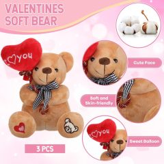 3 Pcs Valentine Gift Stuffed Animals Bears 10 Inch Stuffed Bear with Rose Heart