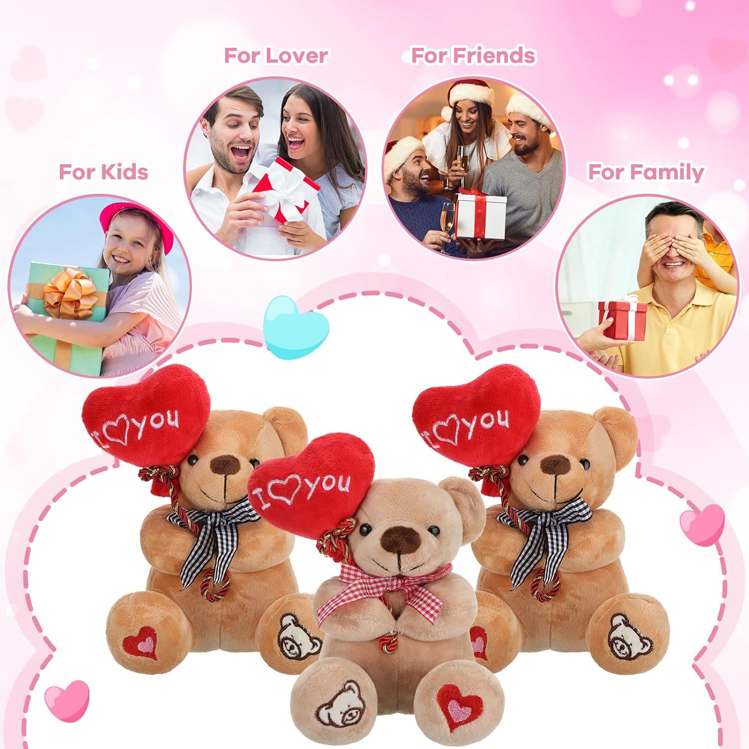 3 Pcs Valentine Gift Stuffed Animals Bears 10 Inch Stuffed Bear with Rose Heart