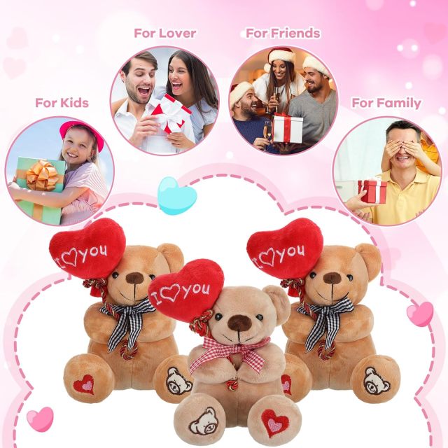 3 Pcs Valentine Gift Stuffed Animals Bears 10 Inch Stuffed Bear with Rose Heart
